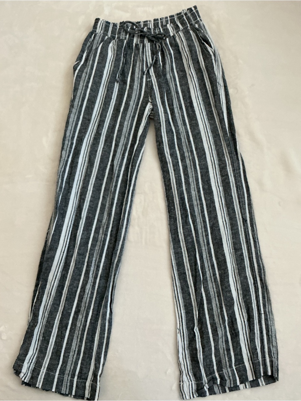 Briggs Linen Blend Striped Wide Leg Pants Women's Small Black White